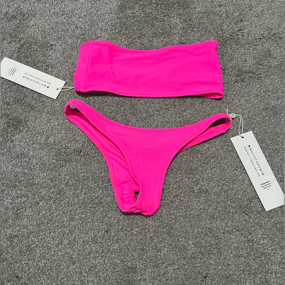 White fox neon pink matching bikini set size small